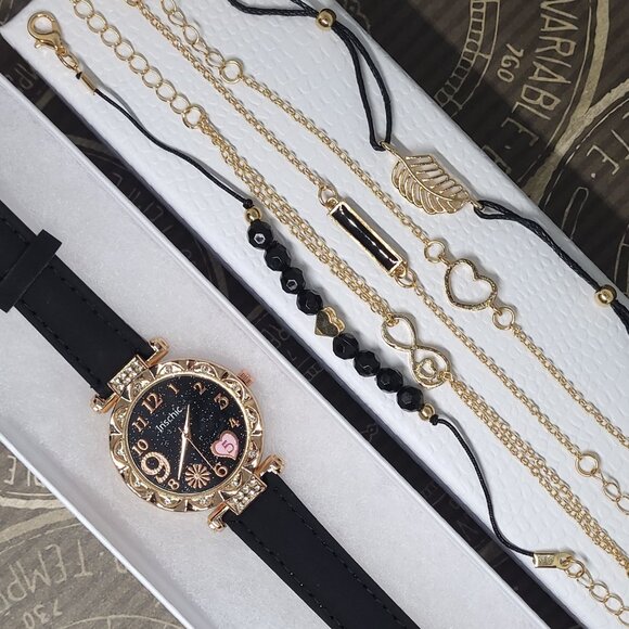 NWOT | 6pc | Sparkling Heart Quartz Watch & Bracelet Set - Picture 1 of 6
